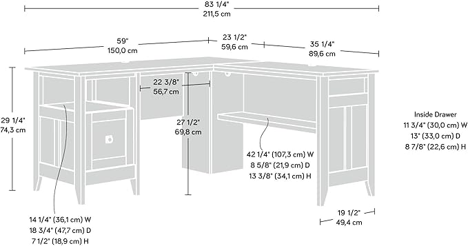 Sauder August Hill L-Shaped Corner Desk with Storage Drawer and Open Shelf for Home Office in Dover Oak finish