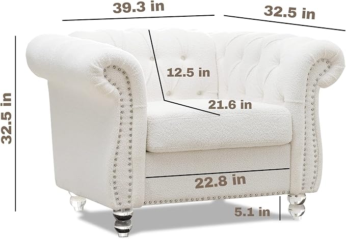 White Chesterfield Chair Sherpa Accent Chair Chesterfield Upholstered Club Wingback Chair Button Tufted Sofa for Living Room Bedroom Office
