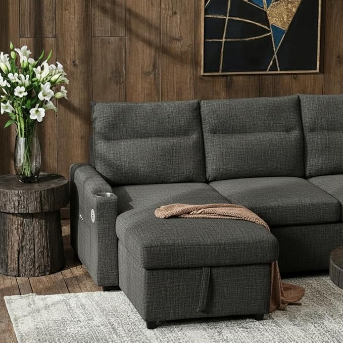 109 Modular Sectional Sofa Convertible U-Shaped Sofa Set with Storage Cup Holders and USB Charging Ports Ideal for Living Rooms Moder 6-Seater Modular Sectional Sofa with Removable Ottoman