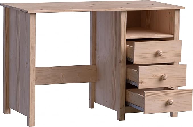 From the Tree Furniture Solid Wood Desk with Drawers – Compact Study Desk for Kids &amp Adults Space-Saving Home Office Writing Table Real Pine Construction