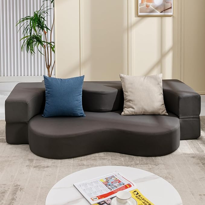 PUREMIND 77'' Folding Sofa Bed Full Convertible Floor Sofa Bed with Foam Filling 2-in-1 Fold Out Floor Sleeper Sofa Couch Leathaire Fabrics Lazy Floor Couch for Living Room Bedroom Guest Room