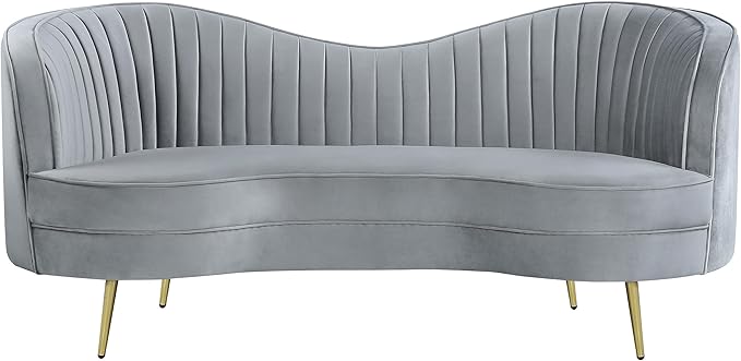 Coaster Home Furnishings - Sophia - Wood &amp Velvet - Upholstered Channel Tufted Loveseat with Inverted Camel Back and Golden Tapered Legs - Living Room - Gray - 506865