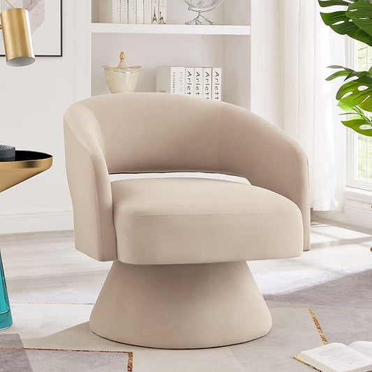 GDFStudio Swivel Barrel Chair Accent Arm Chair for Living Room Upholstered Velvet Round Reading Armchair Modern 360 Degree Comfy Swivel Chair with Open Backrest for Bedroom Office Taupe