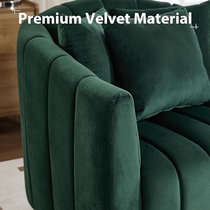 Chifee &amp Vingol 40.16 W Swivel Accent Barrel Chair Velvet Round Barrel Chair with 3 Pillows 360 Degree Swivel Armchair for Living Room Bedroom Green