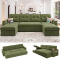HIFIT 106 Sectional Couches for Living Room- Pull Out Sleeper Sofa Couch w/Storage ChaiseStorage ArmrestLED Light&ampUSB Port&ampCupholderModern Velvet U Shaped Home Sofa Living Room Furniture S