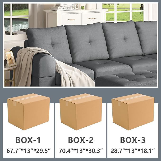 AWQM Upholstered L-Shape Modular Sectional Sofa Set with Storage Ottoman &amp Chaise Light Grey Fabric Living Room Furniture Comfy Oversized Corner Sofa Couch