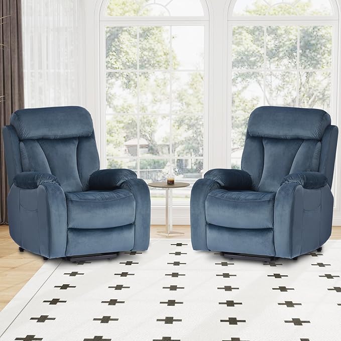cinkehome Small Power Lift Recliner for Elderly Lift Chair Recliners Electric Recliner Chairs for Seniors Remote Control Adjustable Side Pocket (Navy Blue)
