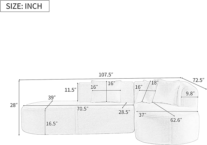 Mirod Stylish Corner Sofa for Living RoomVersatile Design for Relaxation and ConversationCurved Seat with Wide StitchingPerfect for Living Room Bedroom and Office (Grey#039)