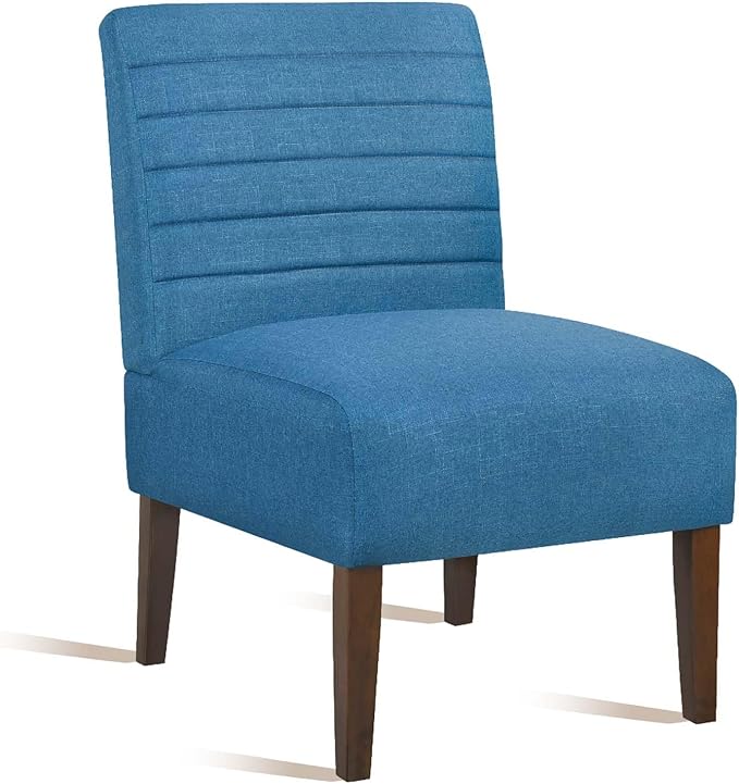 Modern Accent Chair for Living Room Upholstered Armless Slipper Chair with Back &amp Wood Legs Comfy Small Chair for Bedroom Living Room Reading Spaces Office (Blue)