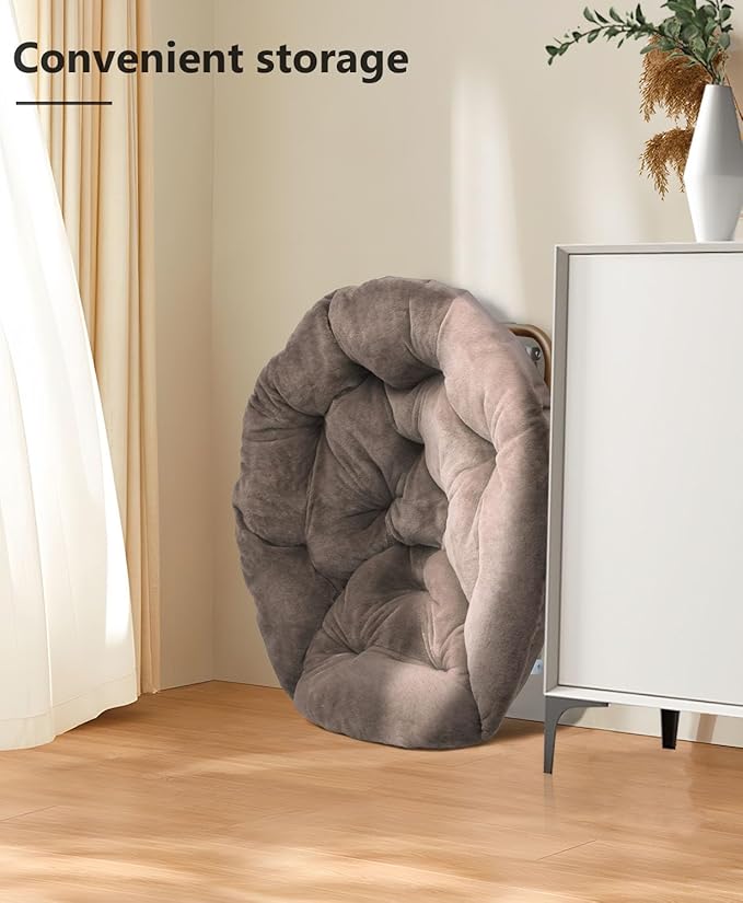 Cozy Saucer Chair Living Room Chair Faux Fur Soft Thick Padded Seat Metal Frame Folding Chair Comfortable Moon Chair for Living Room Bedroom Reading Nook Modern Style 1 Pack Brown