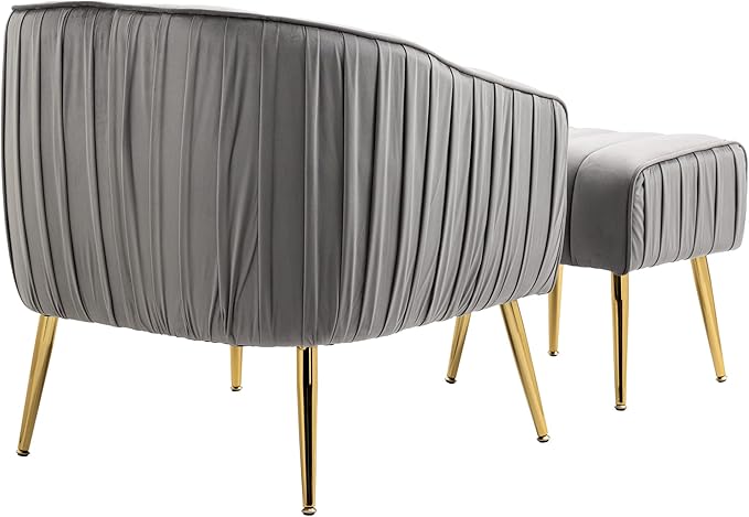 Velvet Accent Chair with Ottoman Modern Tufted Barrel Chair Ottoman Set for Living Room Bedroom Golden ed Grey
