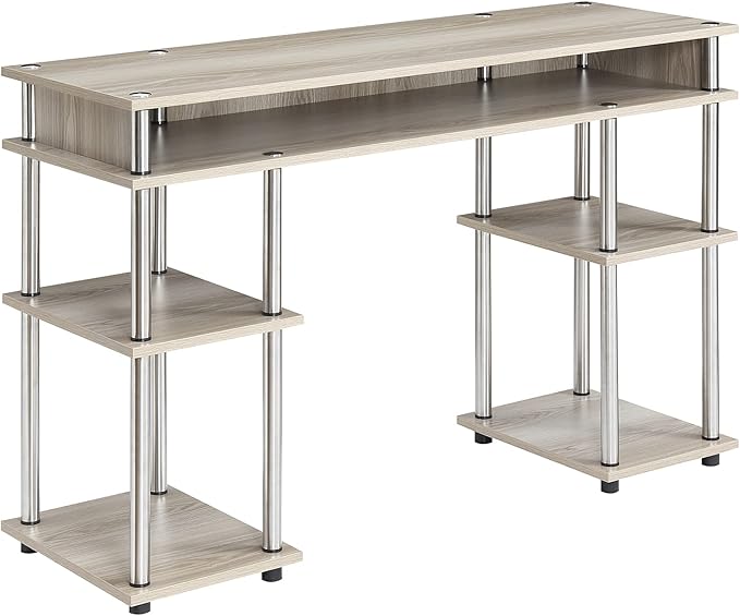 Convenience Concepts Designs2Go No Tools Desk Home Office Desk with Shelves Corner Shelf Vanity Desk Computer Desk Nail Table for Nail Tech - 47.25 L x 15.75 W x 30 H Ice White