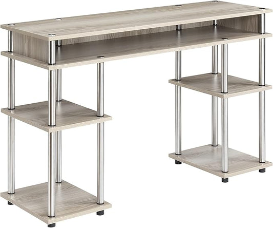 Convenience Concepts Designs2Go No Tools Desk Home Office Desk with Shelves Corner Shelf Vanity Desk Computer Desk Nail Table for Nail Tech - 47.25 L x 15.75 W x 30 H Ice White