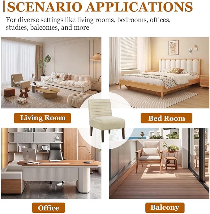 Modern Accent Chair for Living Room Upholstered Armless Slipper Chair with Back &amp Wood Legs Comfy Small Chair for Bedroom Living Room Reading Spaces Office (Beige)