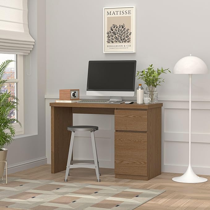 furtble Computer Desk with Drawers 43 Inch Wood Work Desk Home Office PC Desk Workstation with Storage Modern Computer Table for Bedroom Living RoomClassic Oak