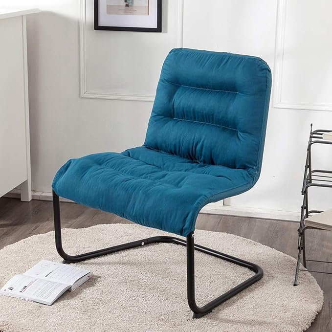 Upholstered Durable Metal Modern Chair with Soft Cushion Blue - Ideal for Bedrooms Living Rooms Dorms Indoor Spaces Accent and Lounging