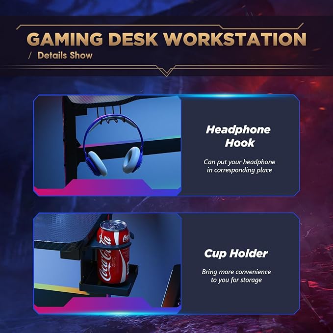 PayLessHere 47 Inch Gaming Desk T-Shaped Computer Desk Racing Style Gamer Table with Cup Holder &amp Headphone Hook Office Desk Modern Workstation for Home Office &amp PC Gaming Setup