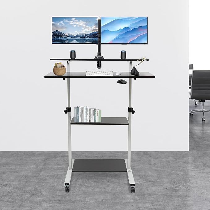 Mobile Stretchable DeskHeight Adjustable Laptop Desk with Wheels Storage Desk Home Office Computer Workstation Portable Rolling Table Laptop Cart for Sitting