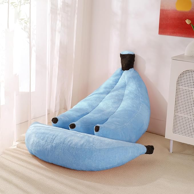 Banana Bean Bag Chair with Ottoman Floor Sofa Bed with Footrest Comfy Convertible Lounger for Teens &amp Adults Plush Couch for Bedroom Living Room or Dorm M-SkyBlue