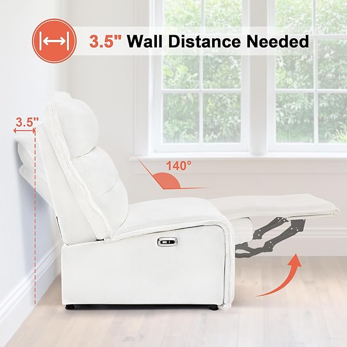 MCombo Wall Hugger Armless Power Recliner Chair with USB Ports 29.5 Extra Wide Seat Oversized Fabric Powered Reclining Sofa for Living Room Small Space ALR01 (Cream White)