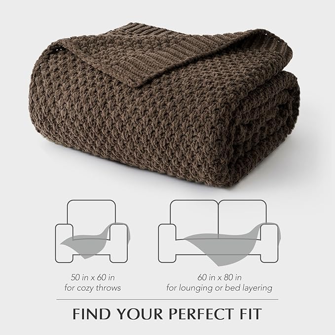 EVERGRACEHOME Chunky Chenille Knit Throw Blanket for Couch Soft Luxurious Moss Stitch Blankets for Bed Cozy Decorative Farmhouse Knitted Throws for Sofa Cocoa Brown 60 x 80