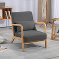 Mid-Century Modern Linen Accent Chair with Solid Wood Arms for Living Room