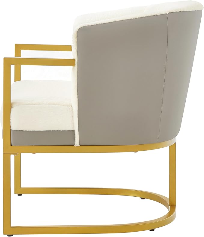 Christopher Knight Home Hailey Modern Accent Chair Faux Rabbit Fur Upholstered Lounge Chair Indoor Curved Backrest Armchair Soft Cushion Seating for Living Room Reading Home Beige + Gold