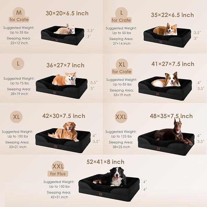 EHEYCIGA Orthopedic XL Dog Bed for Large Sized Dog 42x30x7.5 Inch Extra Large Memory Foam Dog Couch Bed with Sides Waterproof Liner &amp Washable Removable Cover Bolster Pet Sofa Black