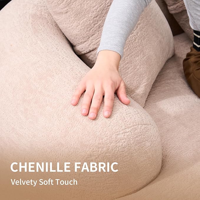 65 Curved LoveseatDeep Seat Cloud Floor Couch with 3 BackrestCozy Chenille FabricSmall Loveseat for Small SpacesBedroomOfficeApartment (Beige 65 Inch)