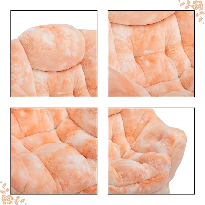 HollyHOME Lazy Chair with Foldable Ottoman Accent Comfy Lounge Armchair and Folding Footrest Stool Leisure Sofa Reading Chair and Footstool for Living Room Bedroom DormFaux Fur Peach