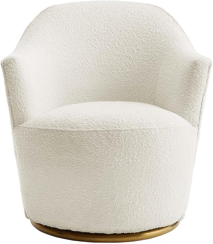 Modway Nora Boucle Upholstered Swivel Chair with White Finish EEI-5311-WHI