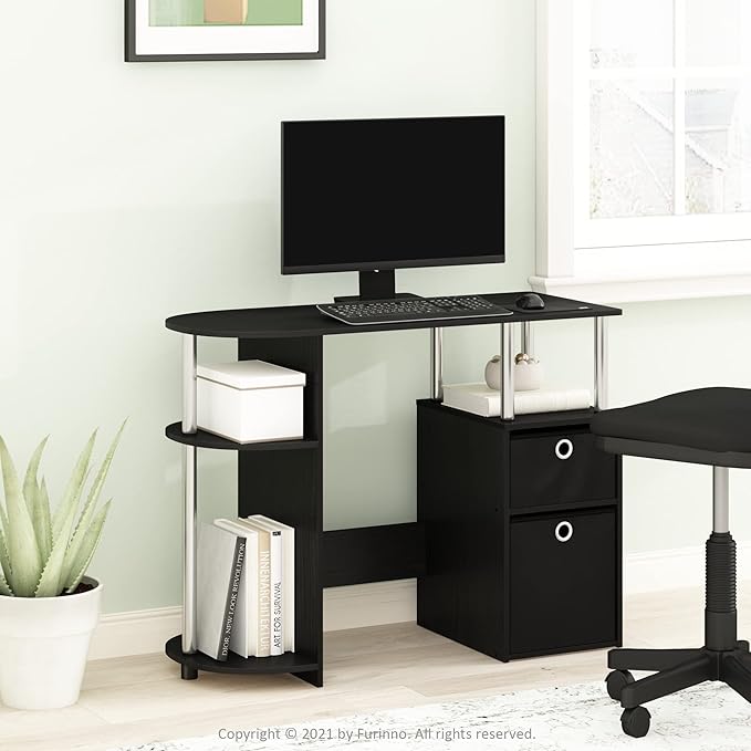 Furinno Jaya Simplistic Computer Study Desk Americano/Chrome/Black
