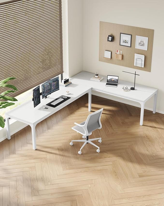 LITTLE TREE Two Person Desk 78.7 Inches Extra Long Computer Desk Wooden Large Office Desks with Strong Metal Legs Double Desks for 2 People Writing Study Desk for Home Office White