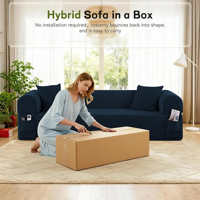 3 Seater Sofa Couch for Living Room (Blue 30 D + 2 Pillows)