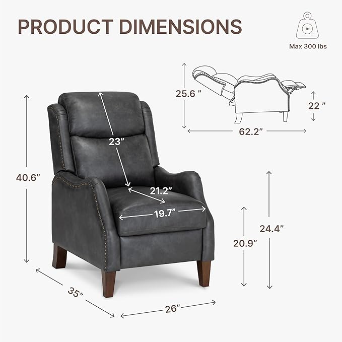 Leather Pushback Recliner Faux Armchair with Rivet Decoration Single Sofa Accent Chair for Living Room Bedroom