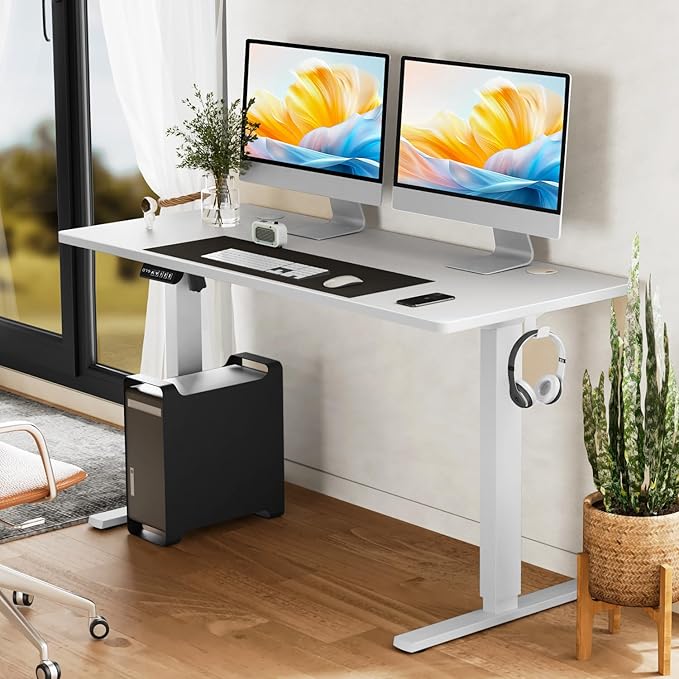 Simple Deluxe 24x63 Inches Sit Stand up Desk with Cable Management Electric Standing Desk Adjustable Height Stand up Desks Ergonomic Rising Computer Table with Memory Preset White