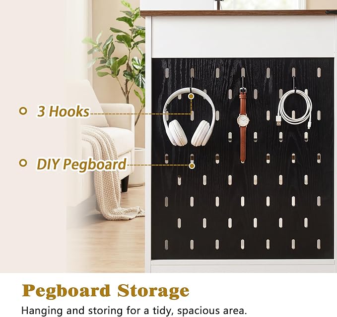 RiteSune 55 Farmhouse Computer Desk with Power Outlets Removable Monitor Stand with Drawers Keyboard Tray &amp Storage Cabinet Home Office Writing Desk with Pegboard Organizer