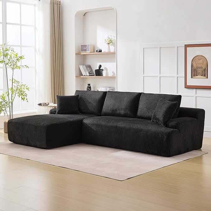 106 Cloud Modular Sectional Sofa with L-Shaped Chaise Comfy Deep Seat Corduroy Couch Modern Oversized Upholstered Couches for Living Room Apartment No Assembly Required Left Facing Chaise Black