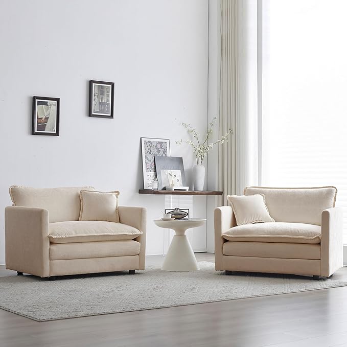 Oversized Accent Chair 41.4 Inch Big Comfy Deep Seat Arm Chair Chenille Single Sofa Chair with Pillow Upholstered Cloud Chair for Living Room Bedroom Family Room Apartment Camel