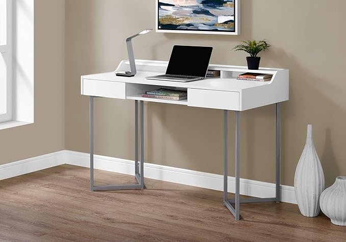 Computer Desk Home Office Laptop Storage Drawers 48 l Work White Laminate Grey Metal Contemporary Modern DZ870