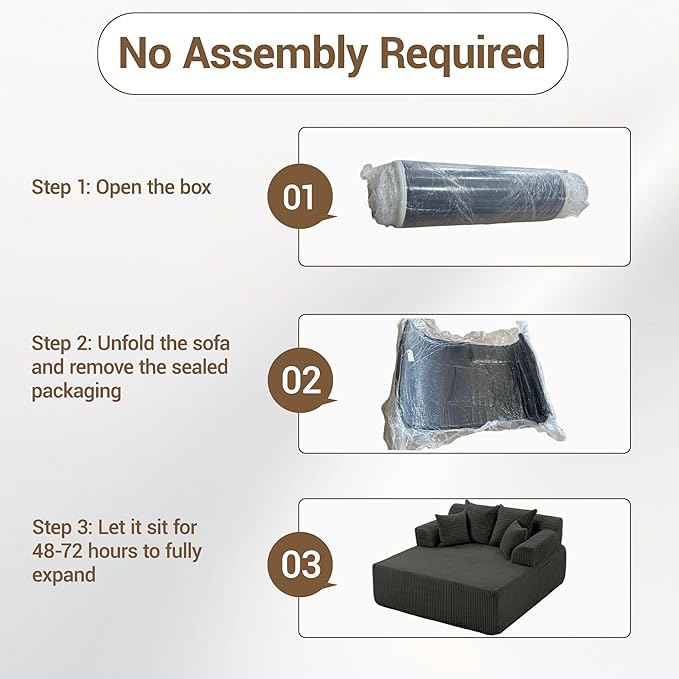 58 Inch Chaise Lounge Chair Indoor Corduroy Boneless Sofa Bed Deep Seat Sleeper Couch Reading Chairs Upholstered Comfy Cloud Sofas Couches for Living Room No Assembly Required Grey