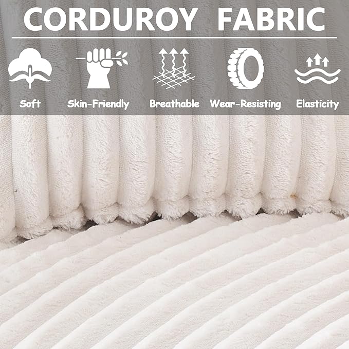 72” Corduroy Futon Sofa Bed with Pillows Modern Convertible Futon Couch with 2 Cup Holders&amp Metal Legs for Small Spaces Living Room Solid Wood Frame (White)