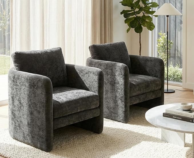 EALSON Upholstered Modern Accent Chair Mid-Century Barrel Armchair with Padded Cushion Comfy Reading Chair for Living Room/Bedroom Grey