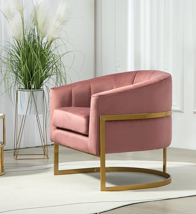 Velvet Modern Accent Armchair - Luxury Gold Frame | Versatile Seating for Living Room Bedroom Office Rose