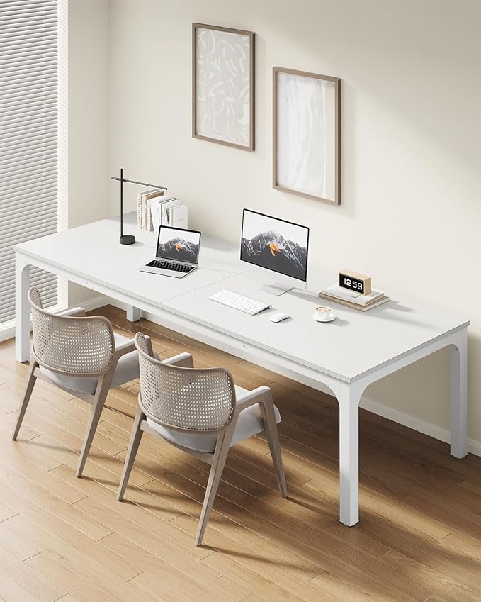 LITTLE TREE Two Person Desk 78.7 Inches Extra Long Computer Desk Wooden Large Office Desks with Strong Metal Legs Double Desks for 2 People Writing Study Desk for Home Office White