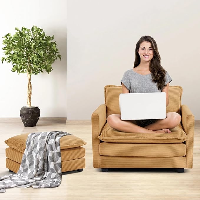 78 Loveseat Sofa for Living Room Modern 2 Seater Corduroy Sofa Couch for Bedroom OfficeYellow