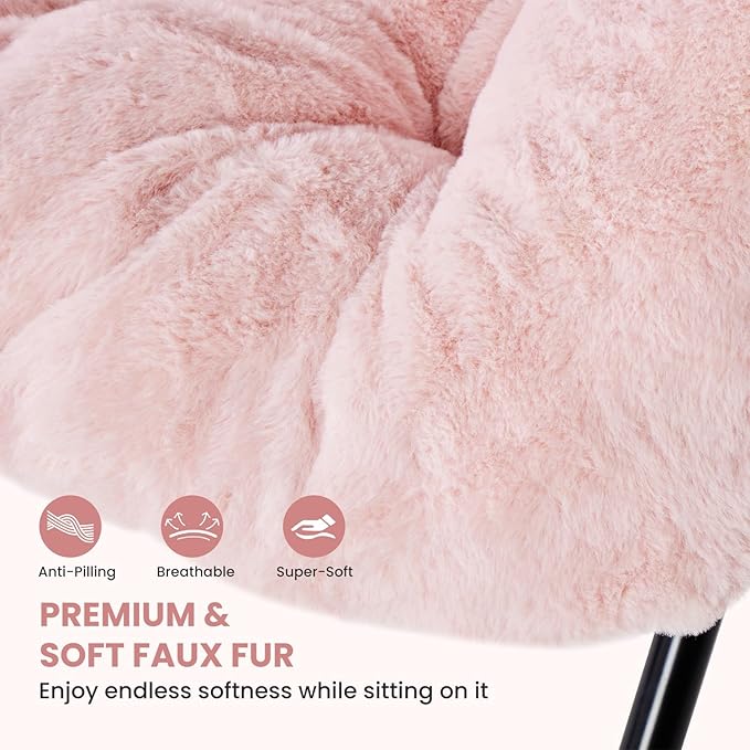 Comfy Saucer Chair Faux Fur Disc Chair Foldable Lounge Lazy Chairs for Living Room Bedroom Dorm Reading Chair for Kids Adults Girls Teens Pink