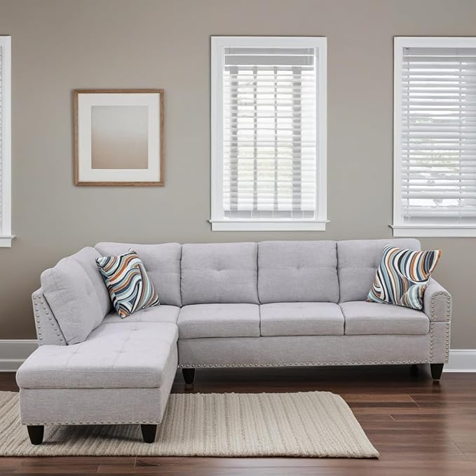 L-Shaped Sectional Sofa Modern Sectional Couches Home Sofas for Living Room with Movable Chaise Modular Living Room Sets Furniture for Apartment Bedroom &amp Office Grey White