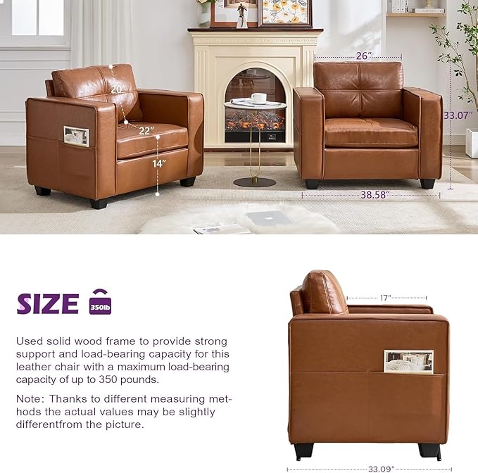 TYBOATLE Oversized Accent Chair with Ottoman Wide Chaise Lounge Chair Indoor Mid-Century Modern Armchair with Pockets Leather Comfy Chairs for Bedroom Living Room Office (Brown)