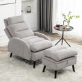 Accent Chair with Ottoman Comfy Reading Chair with Ottoman Set Modern Oversized Velvet Lounge Armchair with Adjustable Backrest for Living Room Bedroom (Grey)